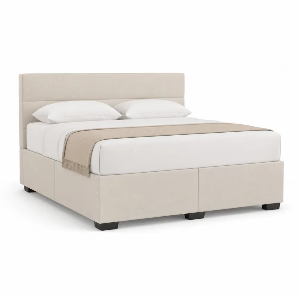 Polsterbett Doppelbett 160 x 200 cm MDF Beige mit gepolstertem Kopfteil