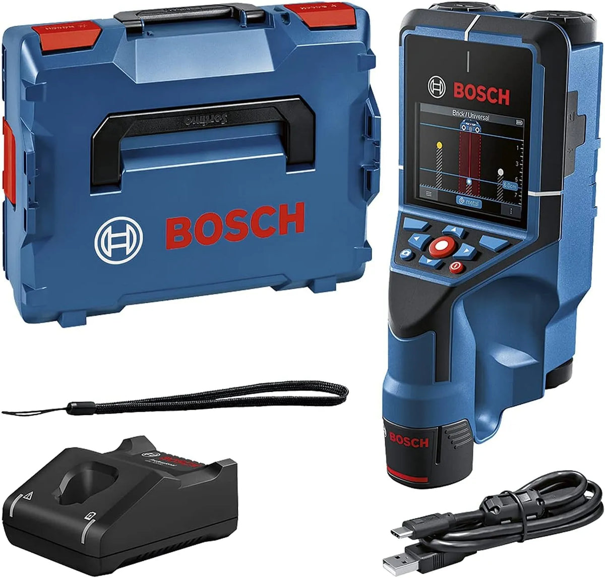 Bosch Professional 12V System Wallscanner D-tect 200 C 12-V-Akku, USB-C, Akku-Betrieb, aus Metall, mit USB-Anschluss, für gewerblichen Einsatz, blau