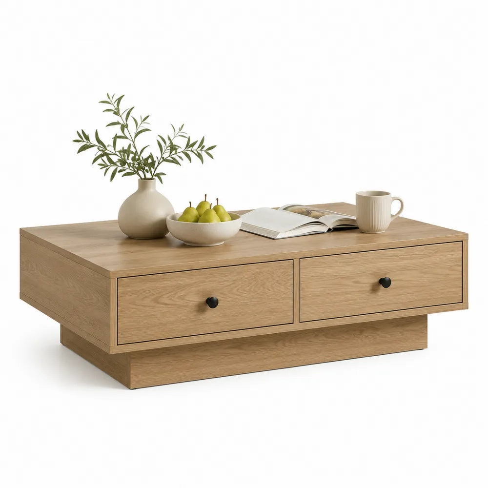 Couchtisch mit Schubladen MDF Holzwerkstoff Eiche rechteckig 120 x 70 x 40 cm