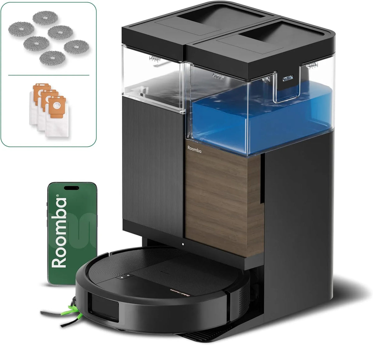 iRobot Roomba® Plus 576 Combo Roboter + AutoWash™ Dock, mit Kamera, für Fahrzeugpflege, schwarz