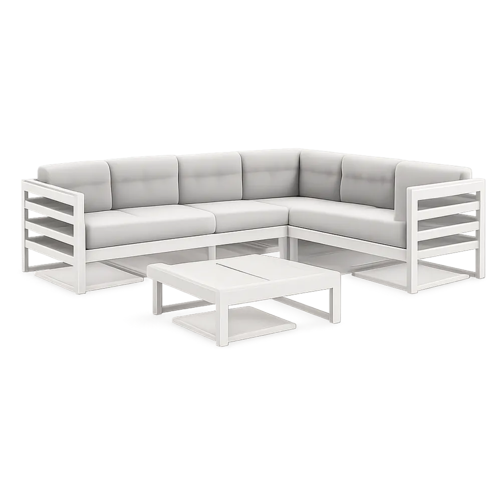 Gartensofa Set 4-teilig Aluminiumrahmen Polyester Kissen Ecksofa Weiß 250 x 250 x 70 cm