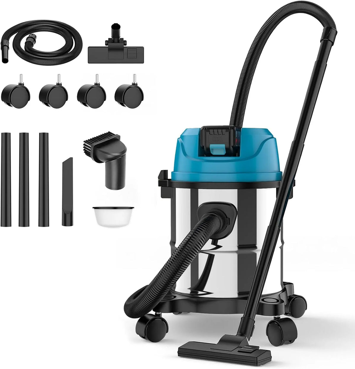 Makita 18V Nass-Trockensauger und Industriesauger, Akku-Betrieb, aus Edelstahl, für zuhause, 15 l, für Metallbearbeitung