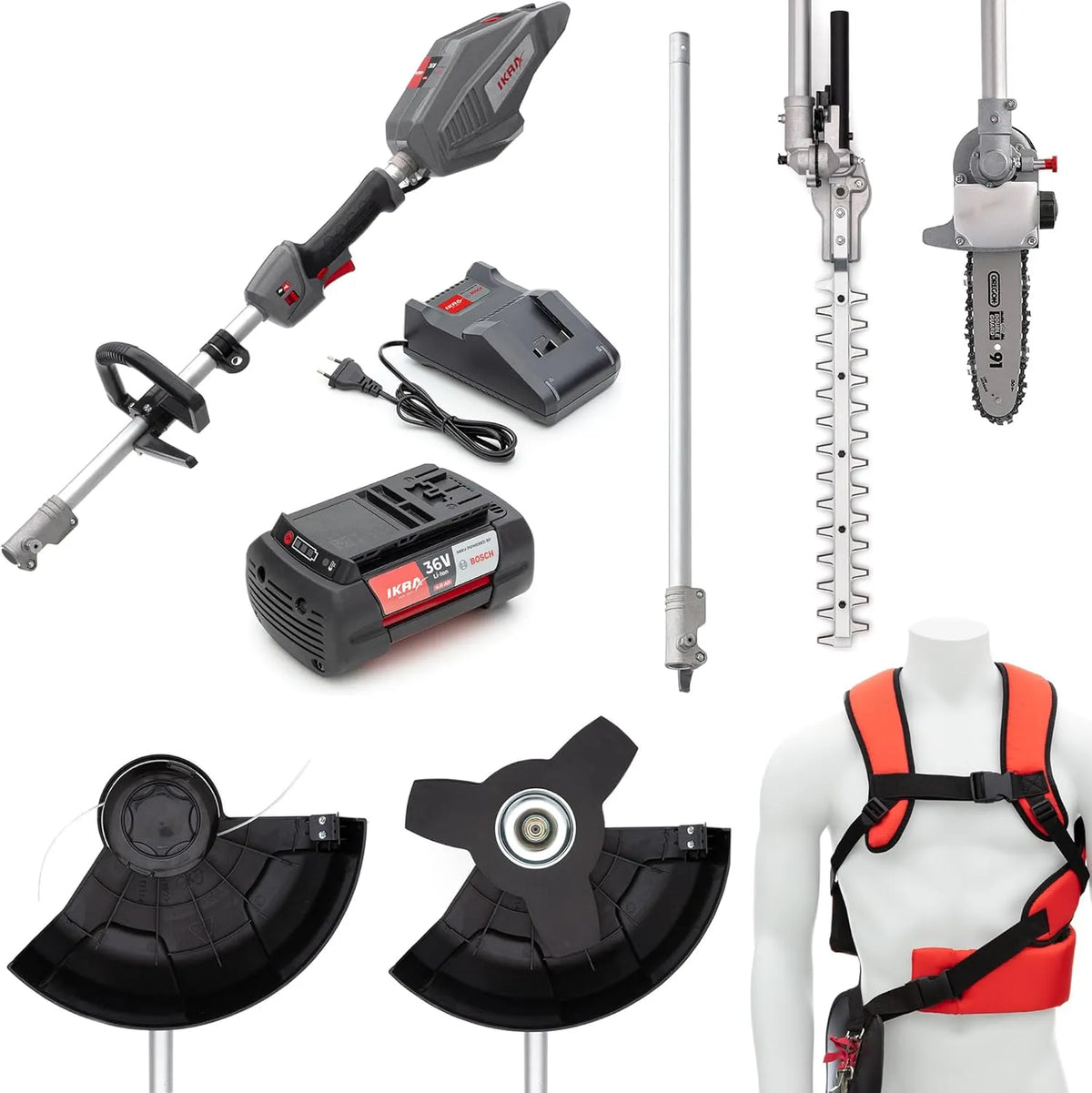 IKRA 4in1 MT 36 4in1 Gartenwerkzeug Multifunktionswerkzeug zum Trennen, Schleifen und Nacharbeiten an engen Stellen IB-MT 36 – Akku-Betrieb, 36V, 4Ah