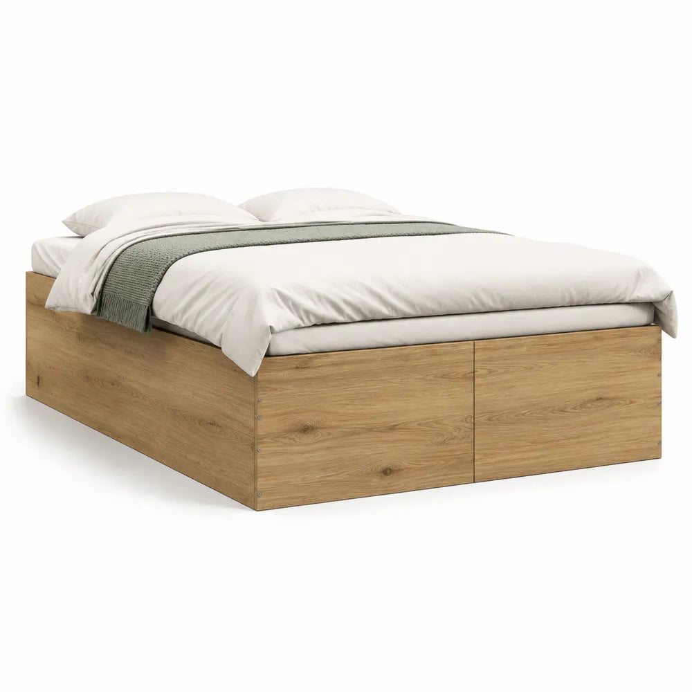 Bett Doppelbett 180 x 200 cm MDF Eichefarben mit Bettgestell und niedrigem Kopfteil