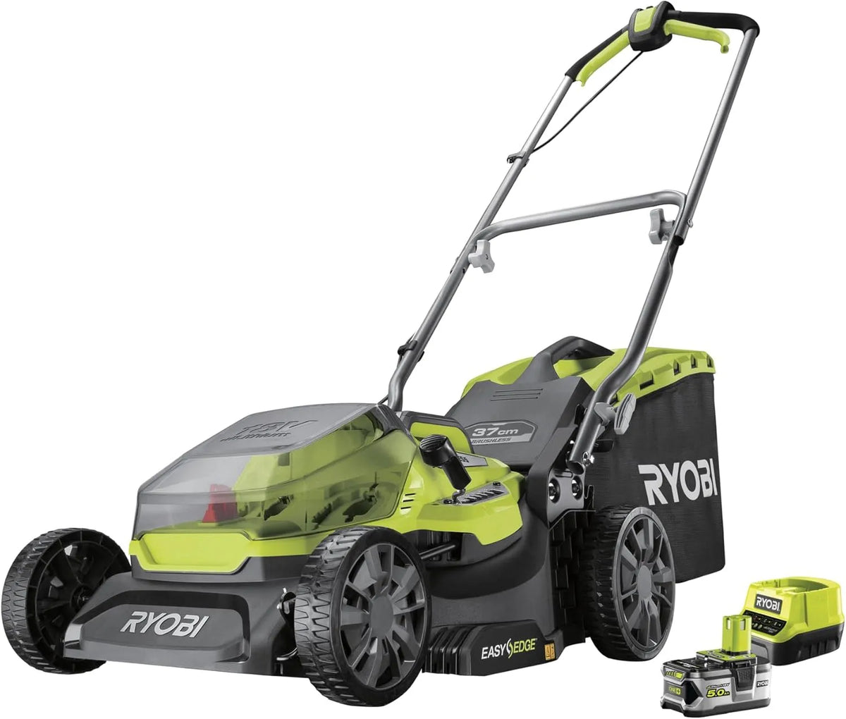 Ryobi 18 RY18LMX37A- Benzinmotor und Rasenmähermotor: ONE, Akku-Betrieb, bürstenloser Motor, 37 cm, 350 m, 18 V, 5,0Ah