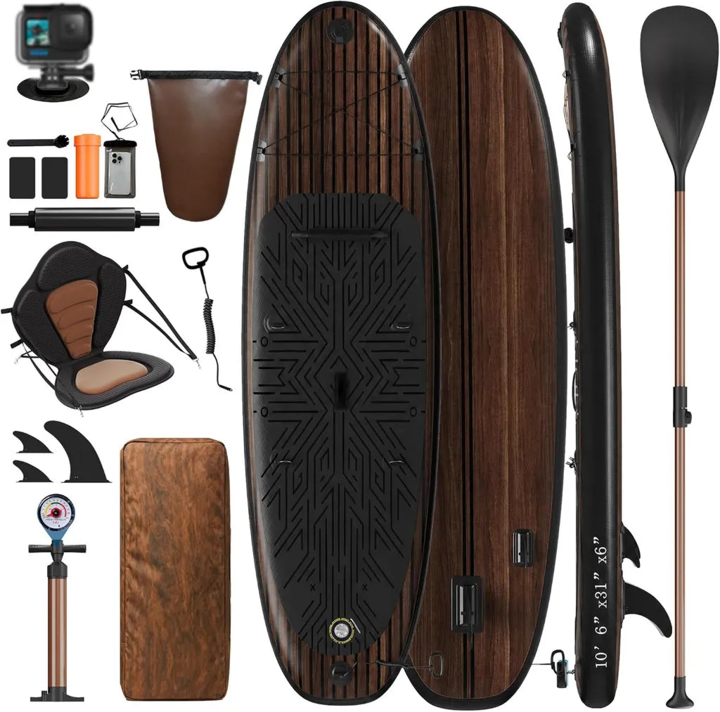 JUMMICO Aufblasbares SUP Board-Set, inkl. 2-in-1 Paddel & Sitz, ideal zum Sitzen & Liegen, mit Kamerahalterung & Zubehör