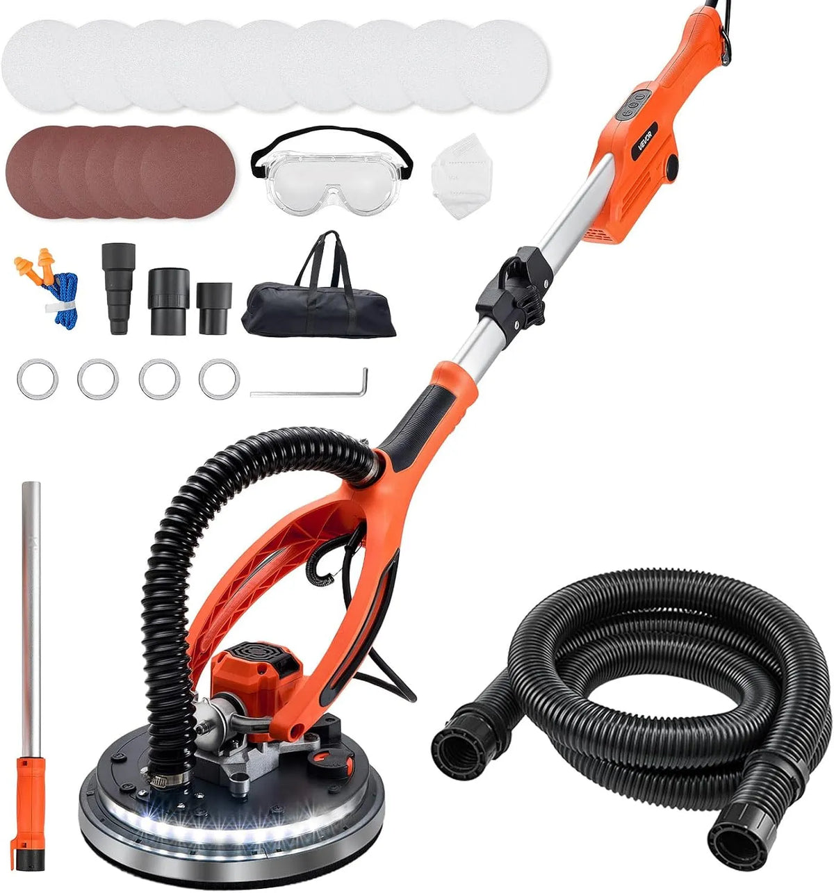 VEVOR Trockenbauschleifer 950 W – doppelwandig, ausziehbar, LED-Anzeige, 255 mm