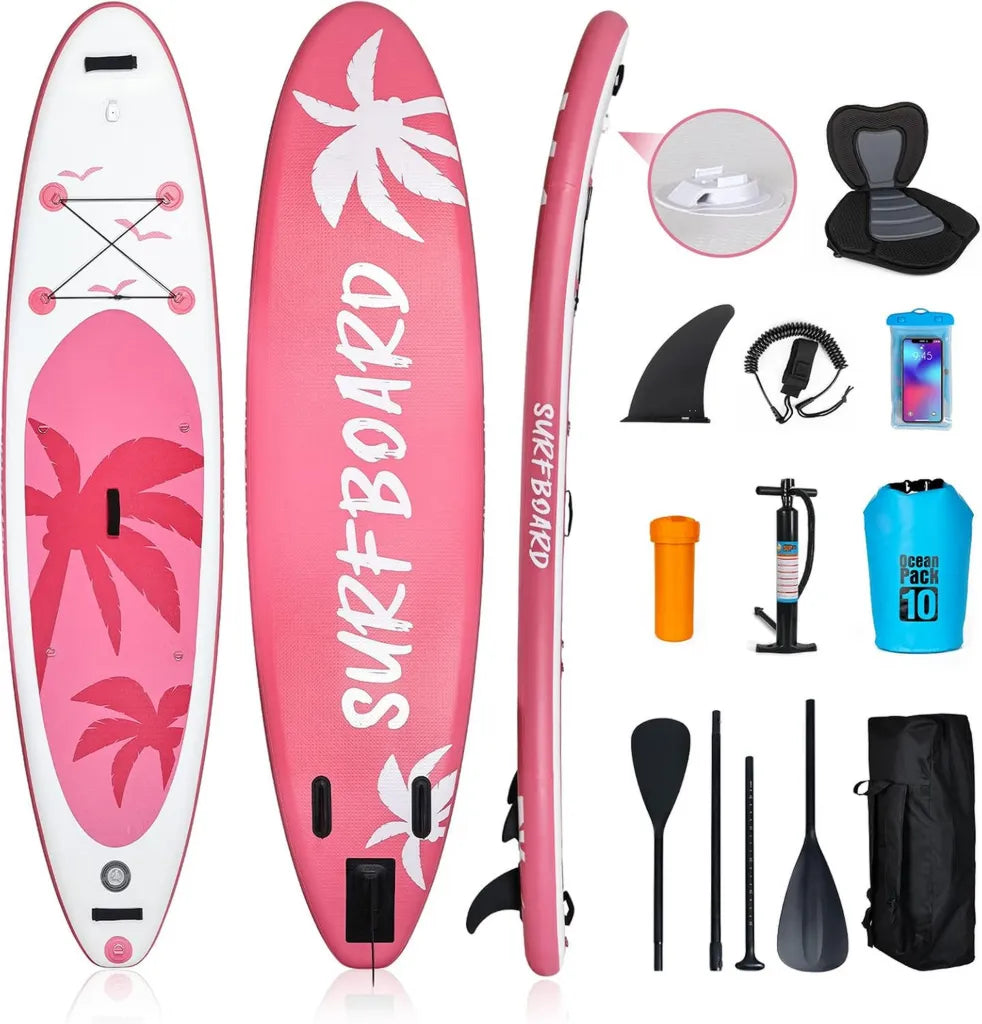 YU YUSING Aufblasbares SUP-Board-Set mit Zubehör, 320/335x76x16.5cm, inklusive Paddel, Pumpe und Rucksack, Tragkraft bis 150kg