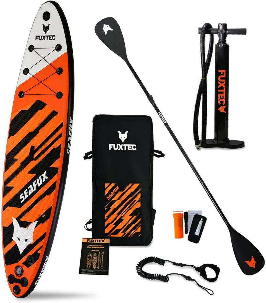 Fuxtec Stand Up Paddle Board Set – Aufblasbares SUP 320x81x15 cm – Stabil bis 150kg – Mit Rucksack & 3 Finnen