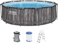 Bestway Rundpool 366x100 cm mit Filterpumpe, Holzdesign, 9.150 L, TriTech-Material, Mosaikboden, inklusive Leiter