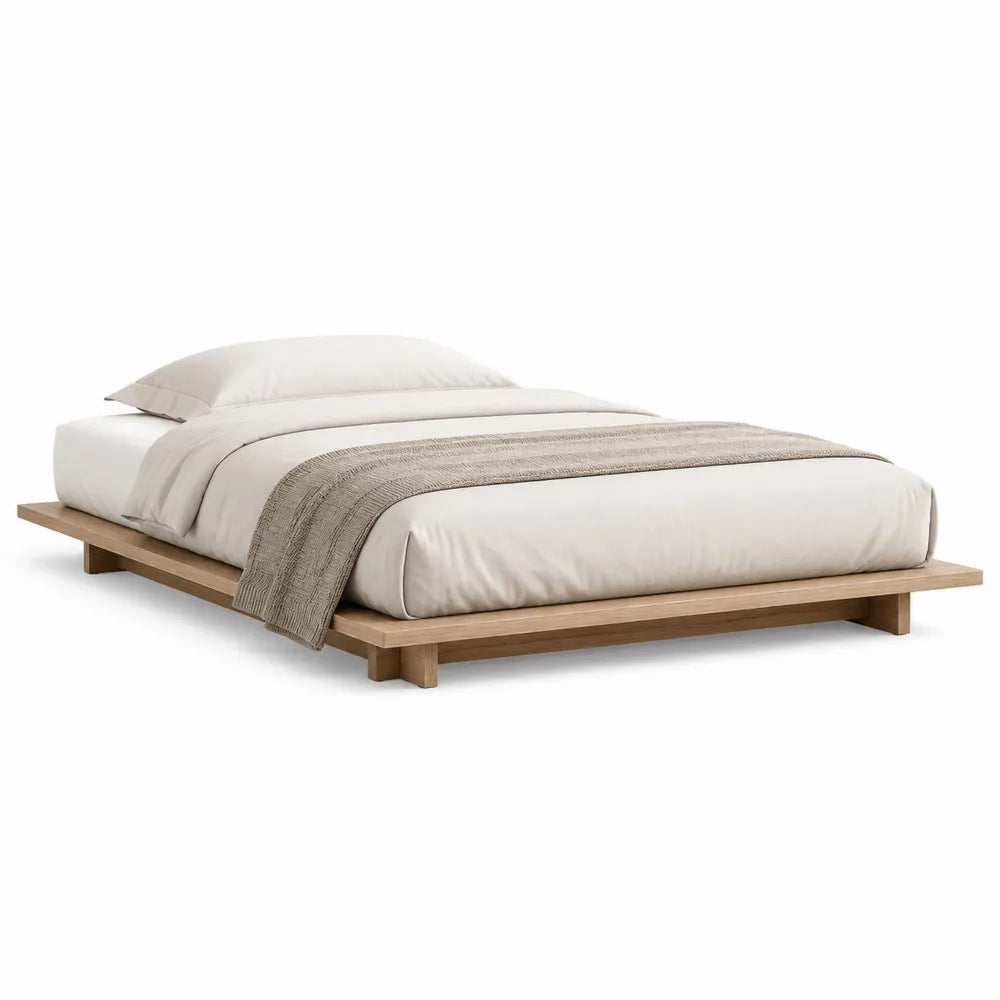 Bett Doppelbett 180 x 200 cm Spanplatte Eiche Optik Braun mit niedrigem Rahmen