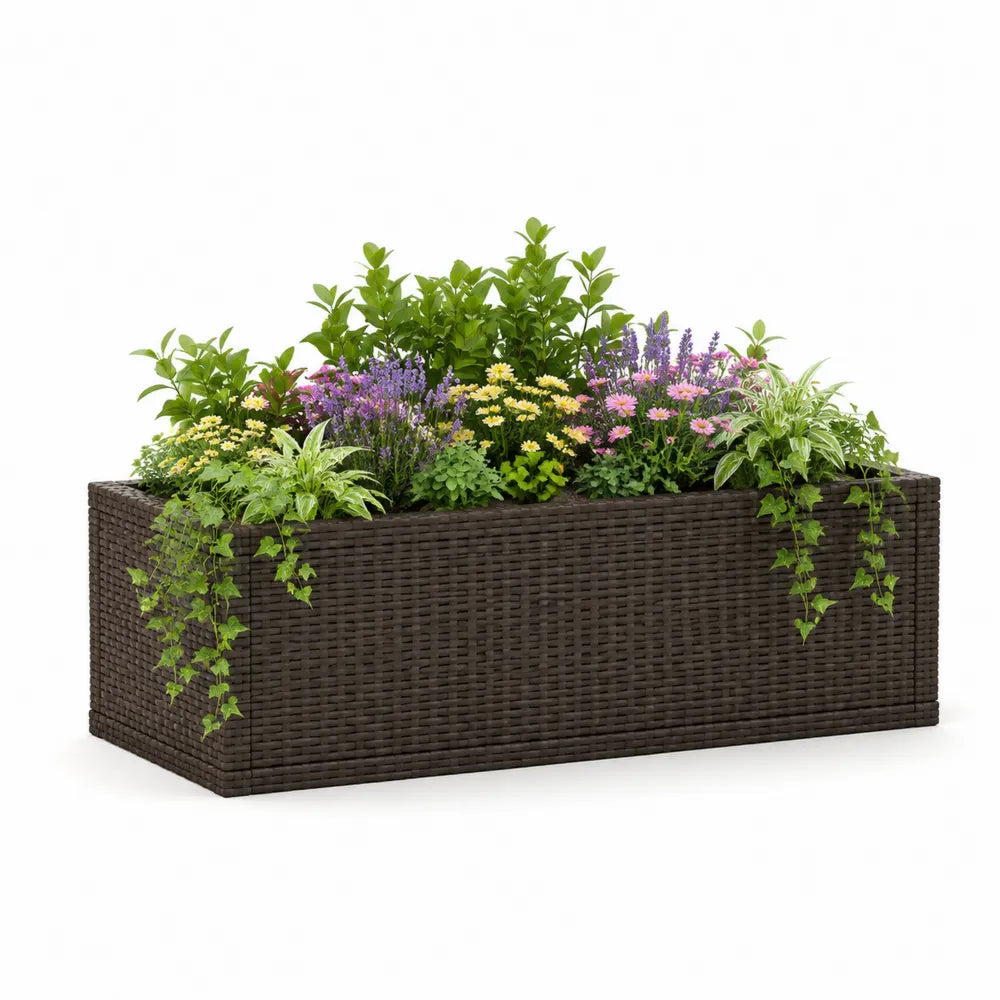 Pflanzkübel Polyrattan Blumenkasten rechteckig Braun 100 x 35 x 40 cm