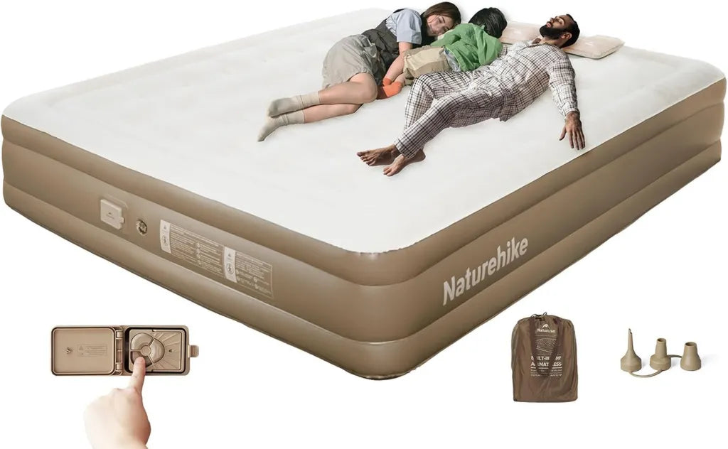 Naturehike Aufblasbare Matratze für 3 Personen mit integrierter Pumpe, Komfortbett 200x180x38cm für Camping und Heimgebrauch