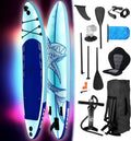 BRAST LED SUP Board Aufblasbar 320x81x15cm | 4 Designs | 200kg Belastbarkeit | 5 Jahre Garantie | 2in1 Paddel & Kajak-Sitz | Action-Cam-Halterung & Fußschlaufe