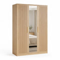 Kleiderschrank 3 Türen mit Spiegel 150 x 55 x 200 cm MDF Holzwerkstoff Rechteckig Natur