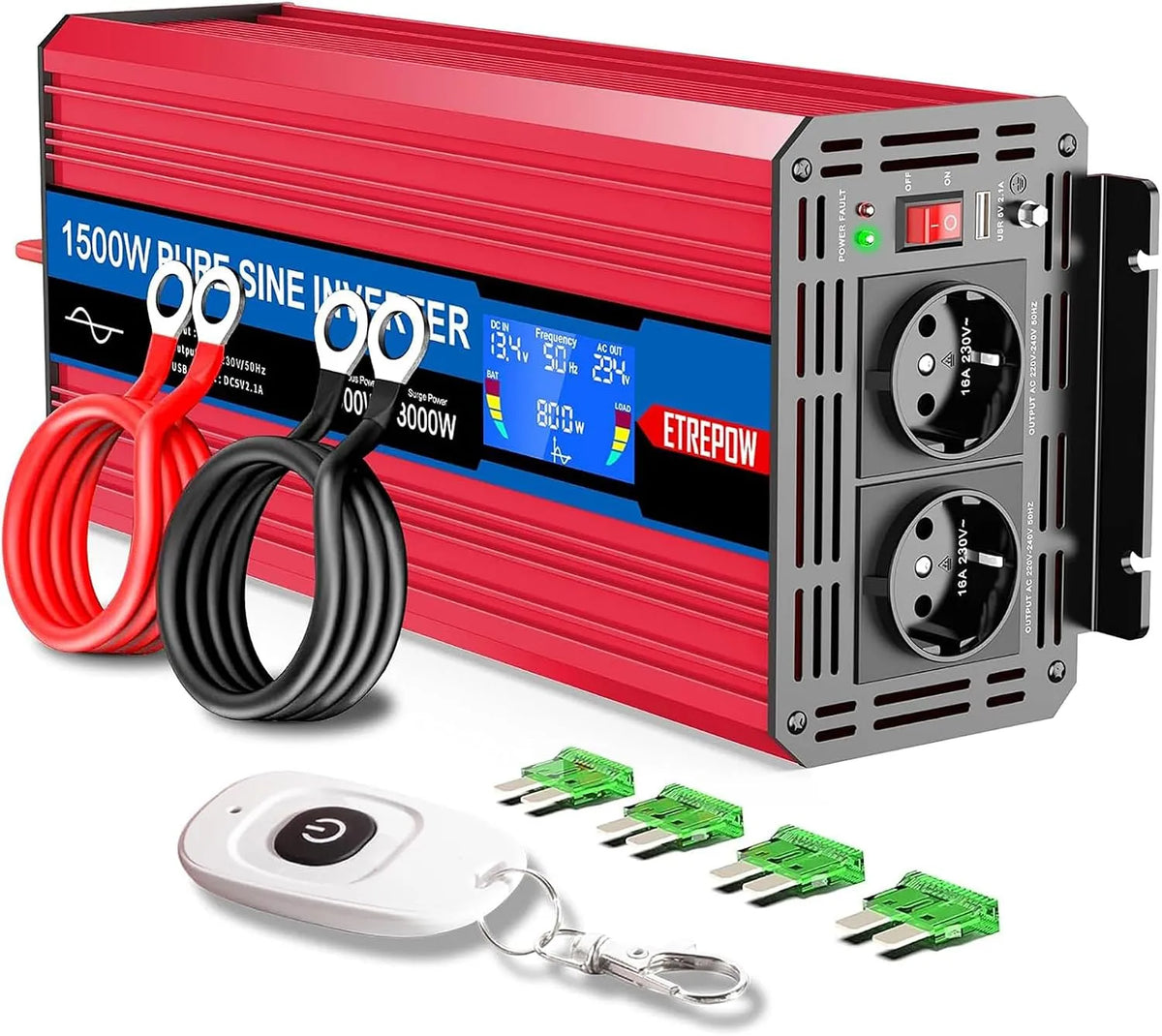 DC-AC-Wechselrichter und Spannungswandler, 1500W, 12V, 230V