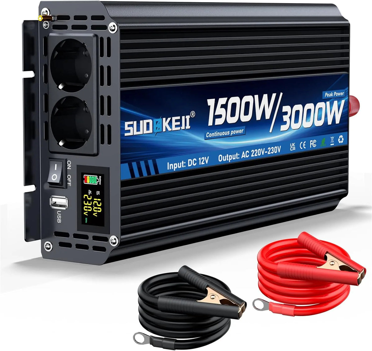 DC-AC-Wechselrichter und Spannungswandler, 1500W, 3000W, für Camping und Wohnmobil, mit USB-C, 12V, 230V