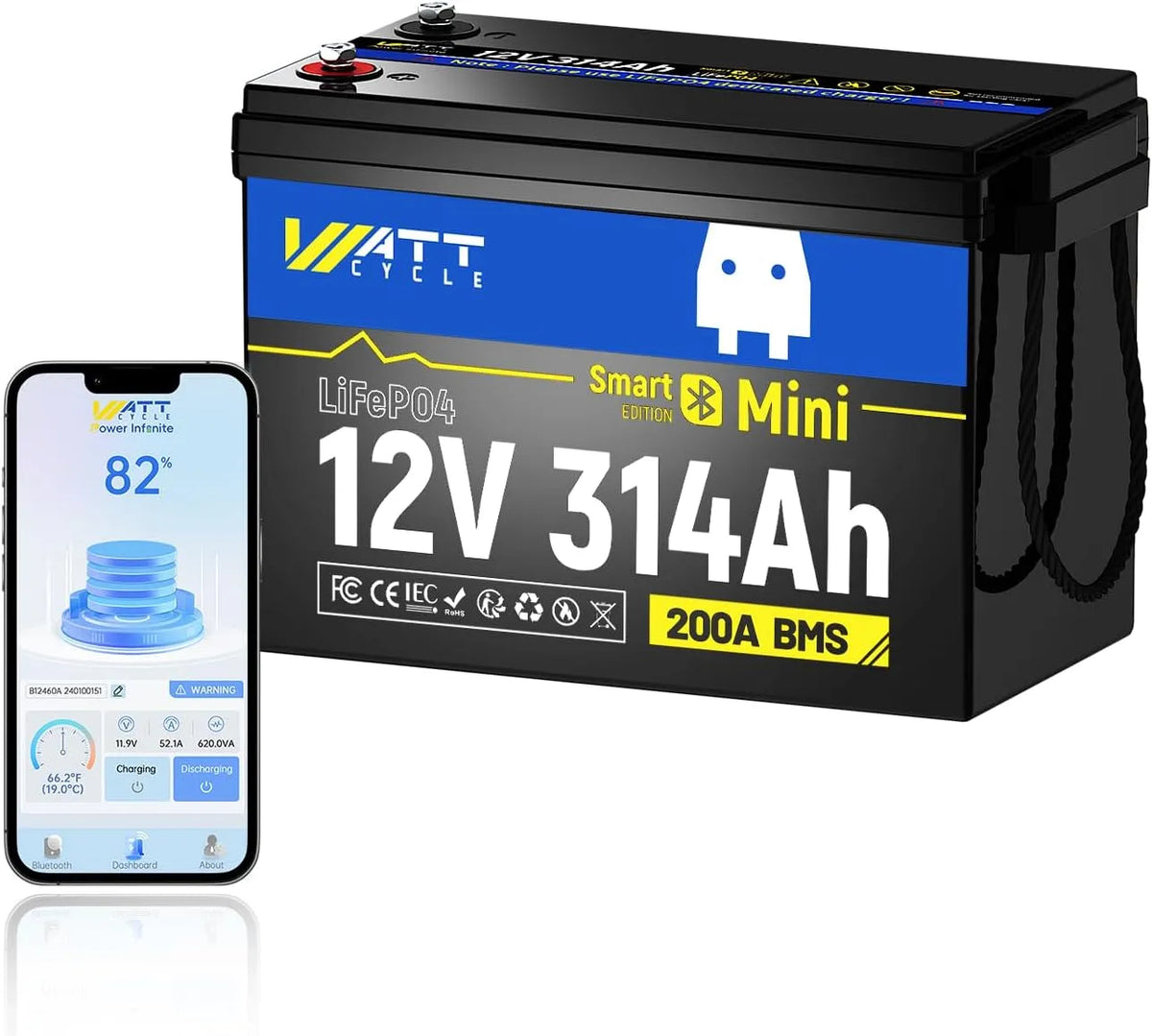LiFePO4 LiFePO4-Batterie und Solar-Speicherbatterie, 314 Ah, solarbetrieben, mit BMS, mit Bluetooth, 4019 Wh, 12 V