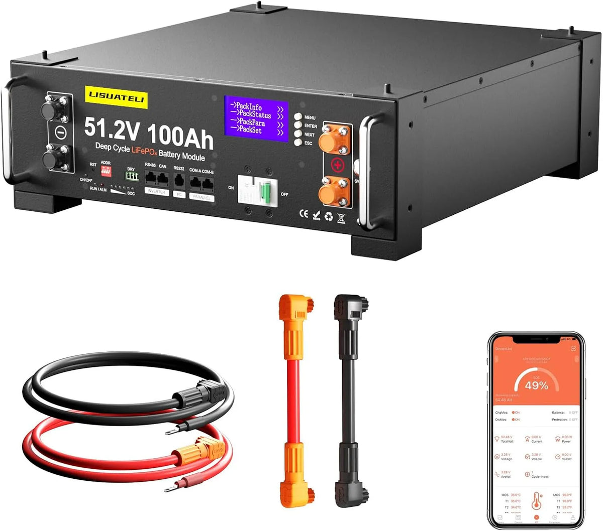 LiFePO4 LiFePO4-Batterie und Solar-Speicherbatterie, 100Ah, 5.12KWh, 48V, solarbetrieben, mit BMS, für Camping und Wohnmobil