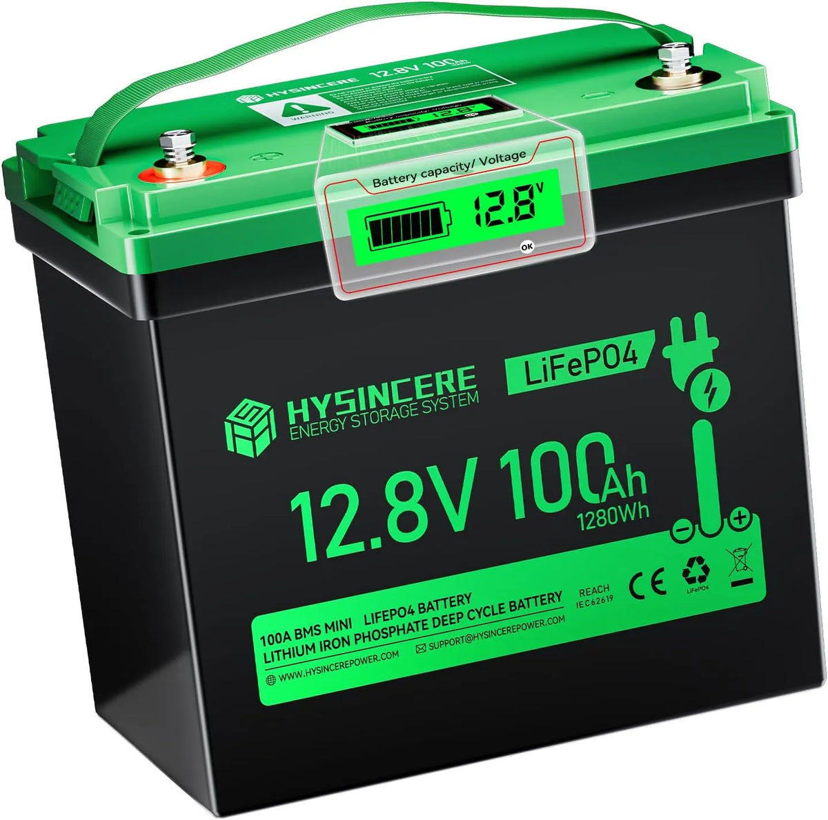 LiFePO4 LiFePO4-Batterie und Solar-Speicherbatterie, 100Ah, solarbetrieben, mit BMS, für Zyklenbetrieb, 1280Wh, 12V