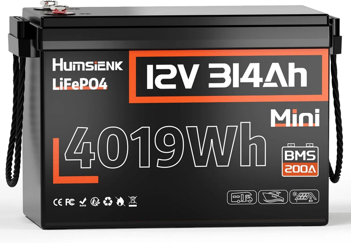 LiFePO4 LiFePO4-Batterie und Solar-Speicherbatterie, 314Ah, solarbetrieben, mit BMS, 12V, 200A, für Camping und Wohnmobil