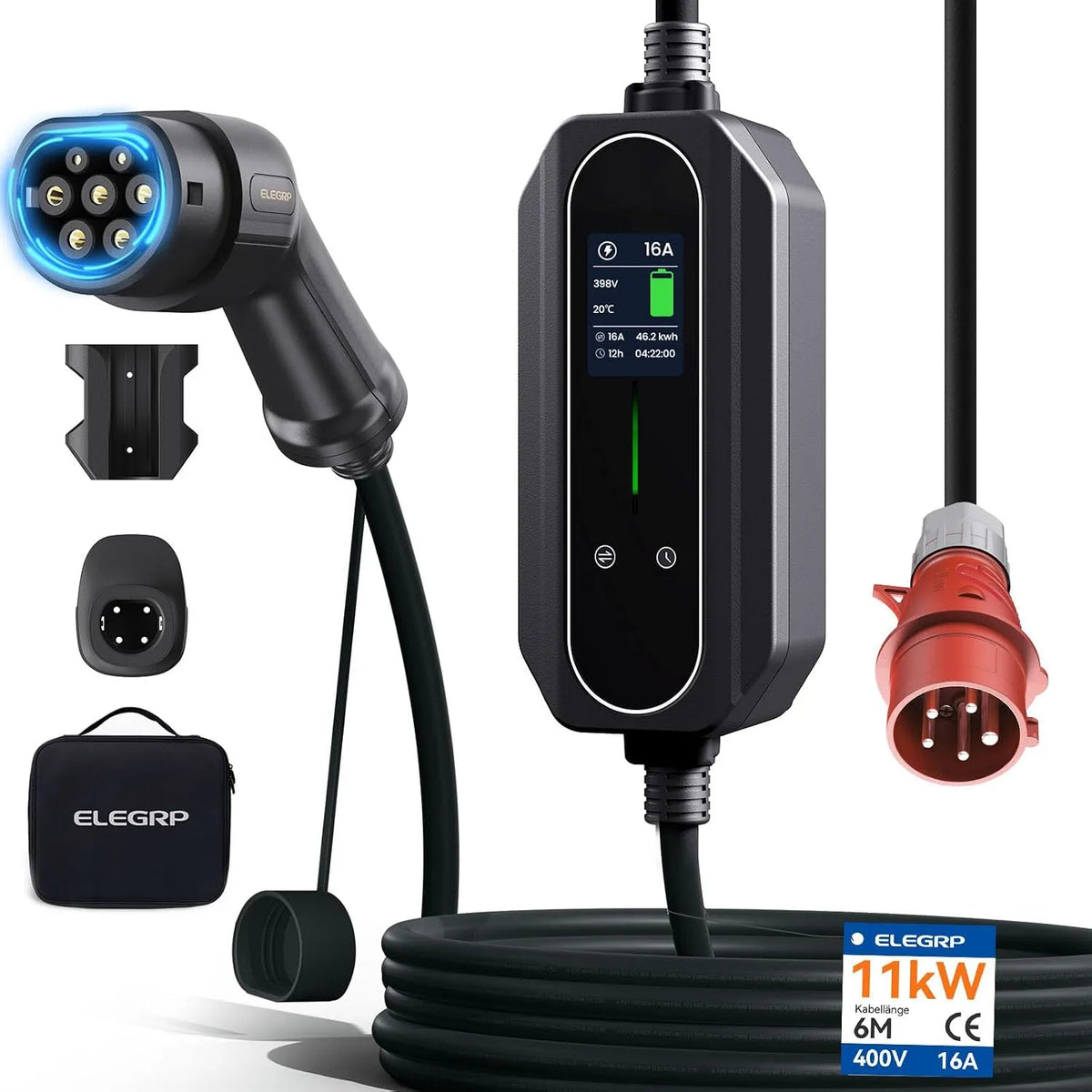 Typ-2-Ladekabel für Elektroautos und Mode-3-EV-Kabel, 11kW, dreiphasig, Typ 2, 16A, 6m, IP67