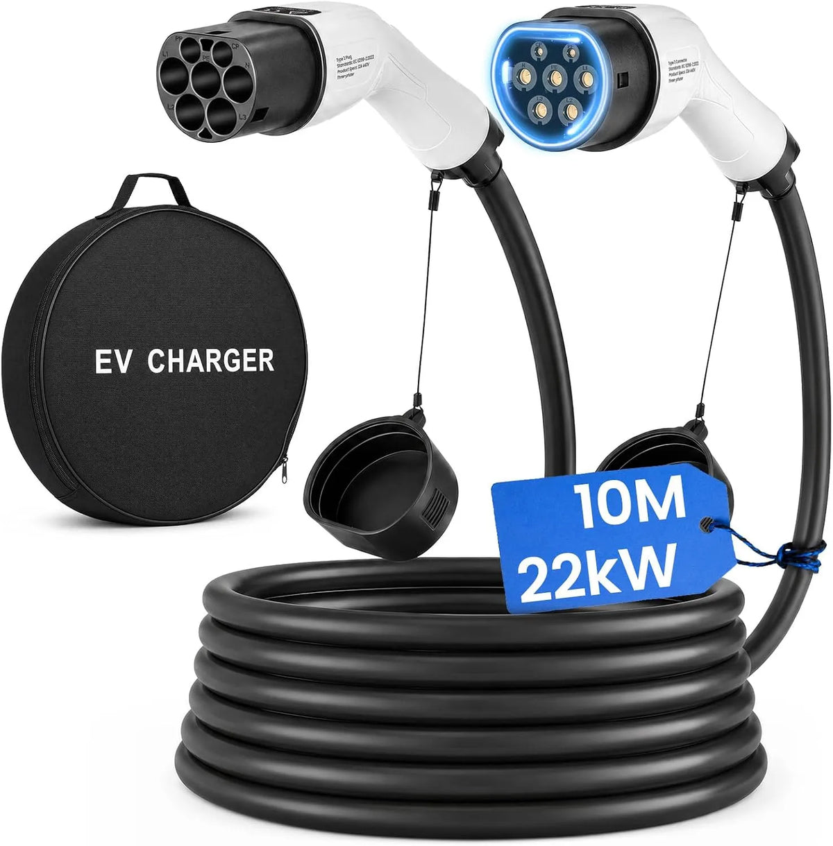 Typ-2-Ladekabel für Elektroautos und Mode-3-EV-Kabel, 22kW, 32A, 10M, Schnellladefunktion, dreiphasig, Typ 2