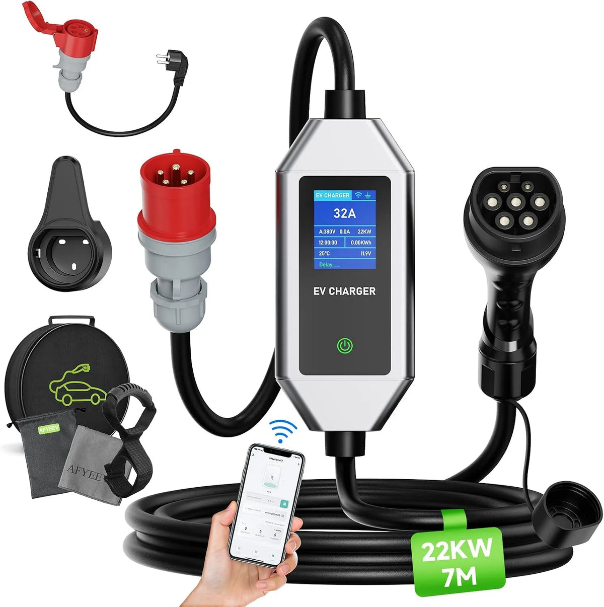 Typ-2-Ladekabel für Elektroautos und Mode-3-EV-Kabel, 22kW, dreiphasig, Typ 2, 32A, 7M