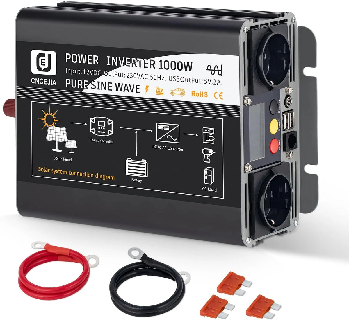 DC-AC-Wechselrichter und Spannungswandler, 1000W, 12v, 230v, für Camping und Wohnmobil