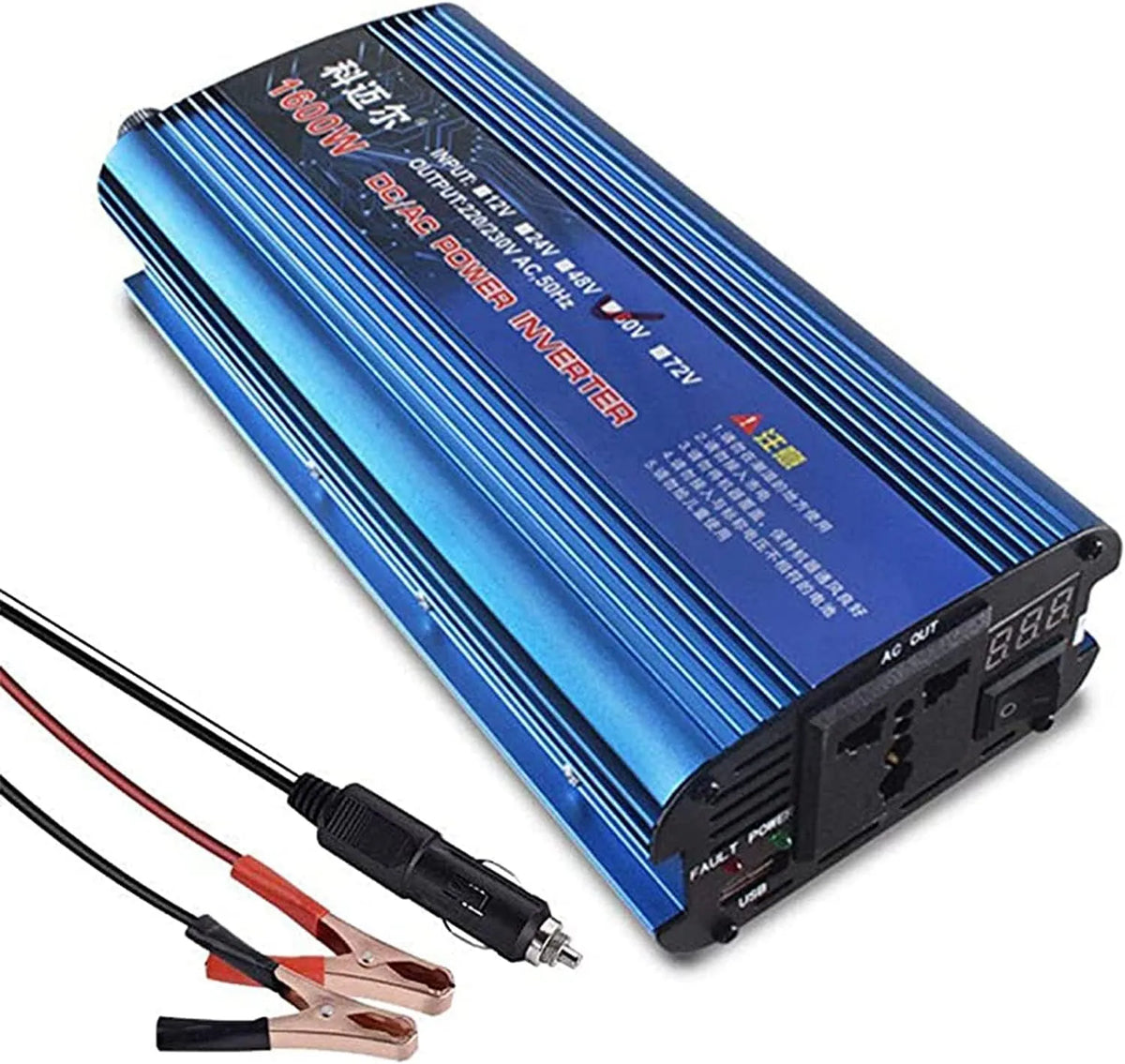 DC-AC-Wechselrichter und Spannungswandler, 1200W, 1600W, 2200W, 12V, reine Sinuswelle, für Camping und Wohnmobil