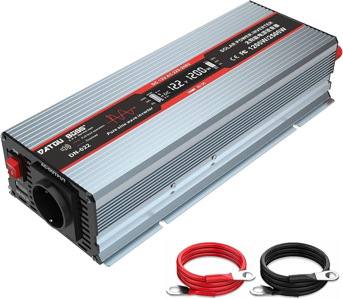 DC-AC-Wechselrichter und Spannungswandler, mit Digitalanzeige, 1200W, 2500W, 12V, 230V