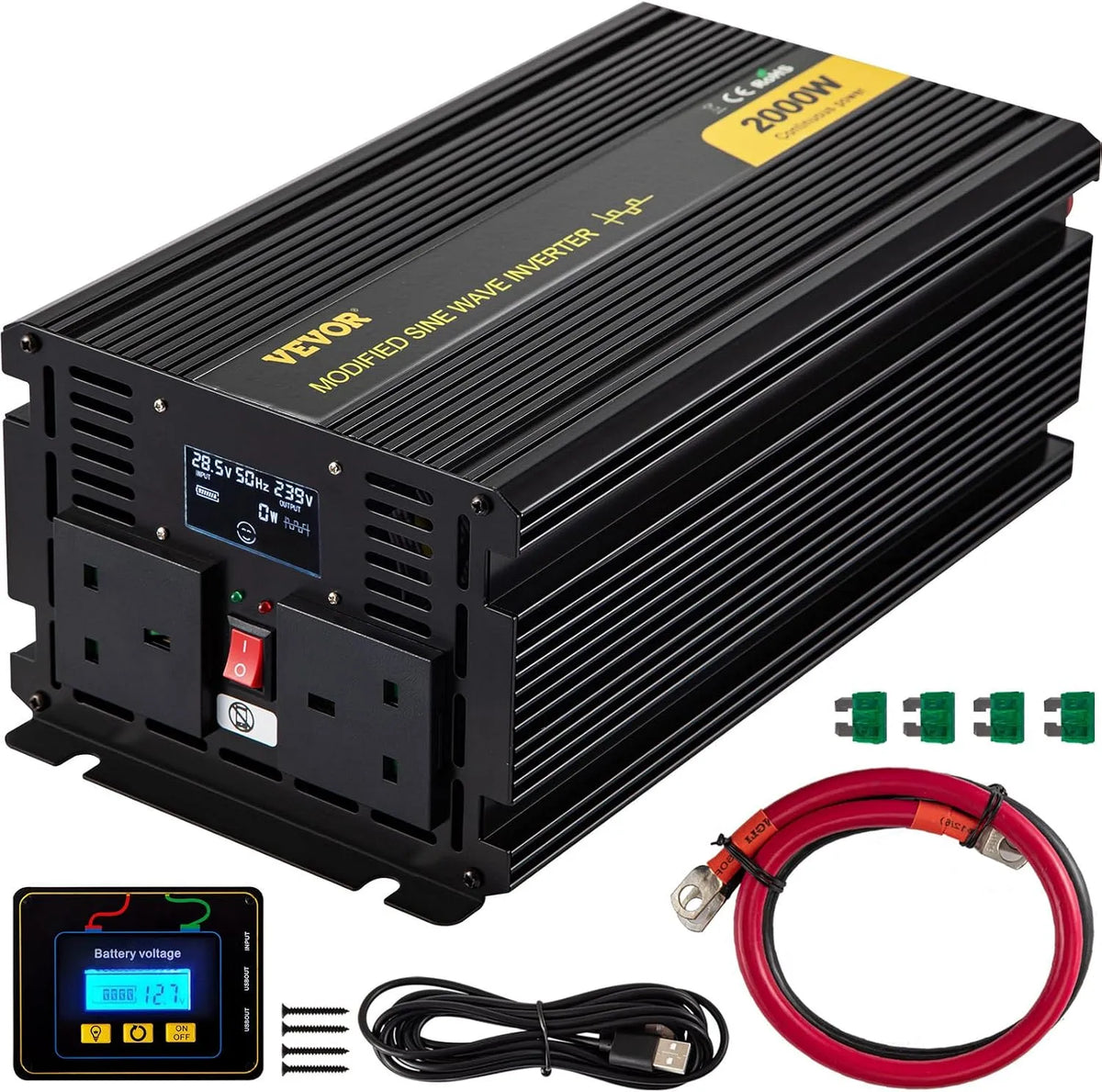 VEVOR DC-AC-Wechselrichter und Spannungswandler, 2000 W, 24 V, 240 V, 0,15 A, mit Digitalanzeige