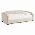 Polsterbett Tagesbett Einzelbett Polyesterbezug Beige gepolstertes Kopfteil 90 x 200 cm