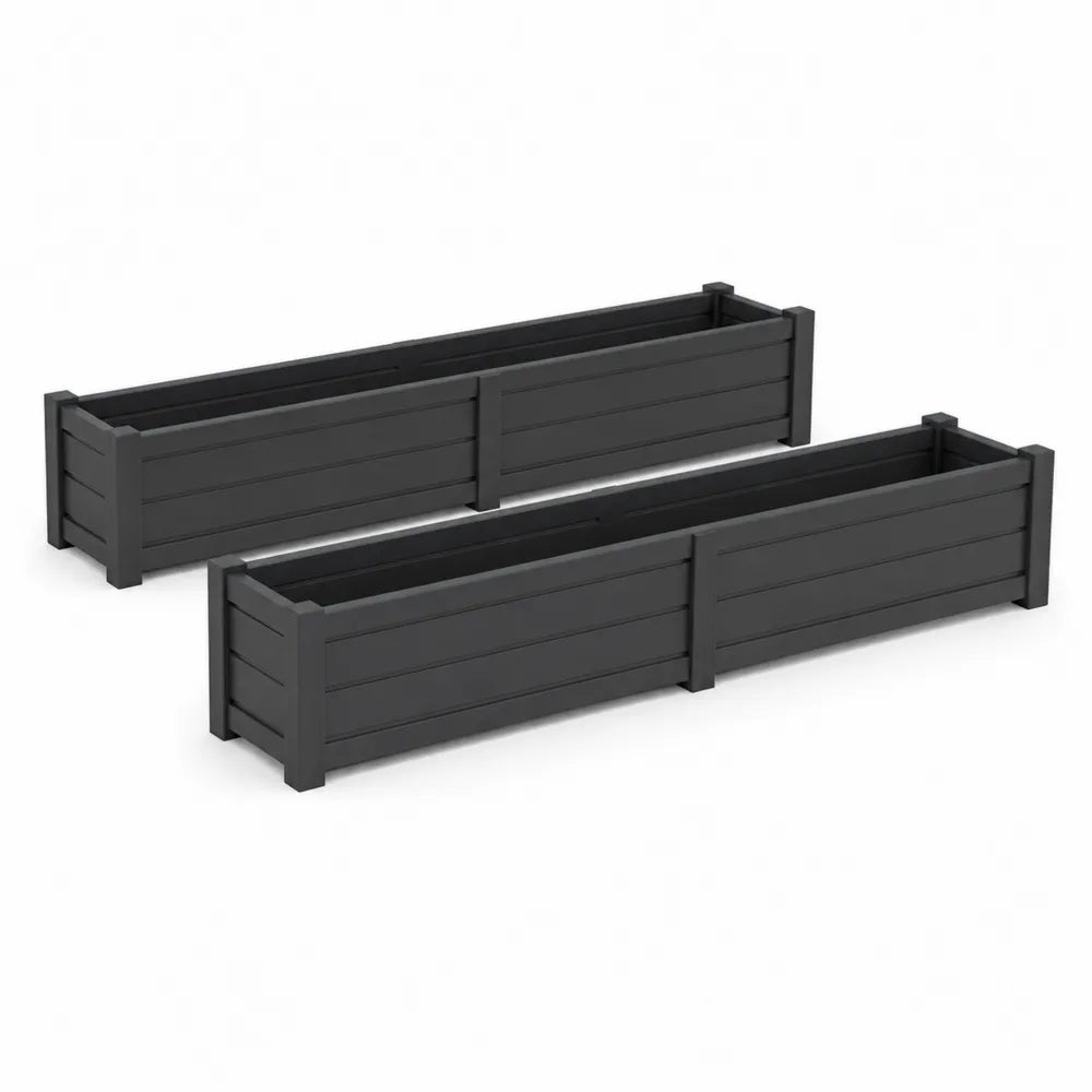 Pflanzkasten Set 2 Stück rechteckig Polypropylen Kunststoff Anthrazit 100 x 40 x 40 cm