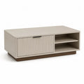 Rechteckiger Couchtisch MDF mit Schrankfach Rillenfront Beige Braun 120 x 60 x 38 cm