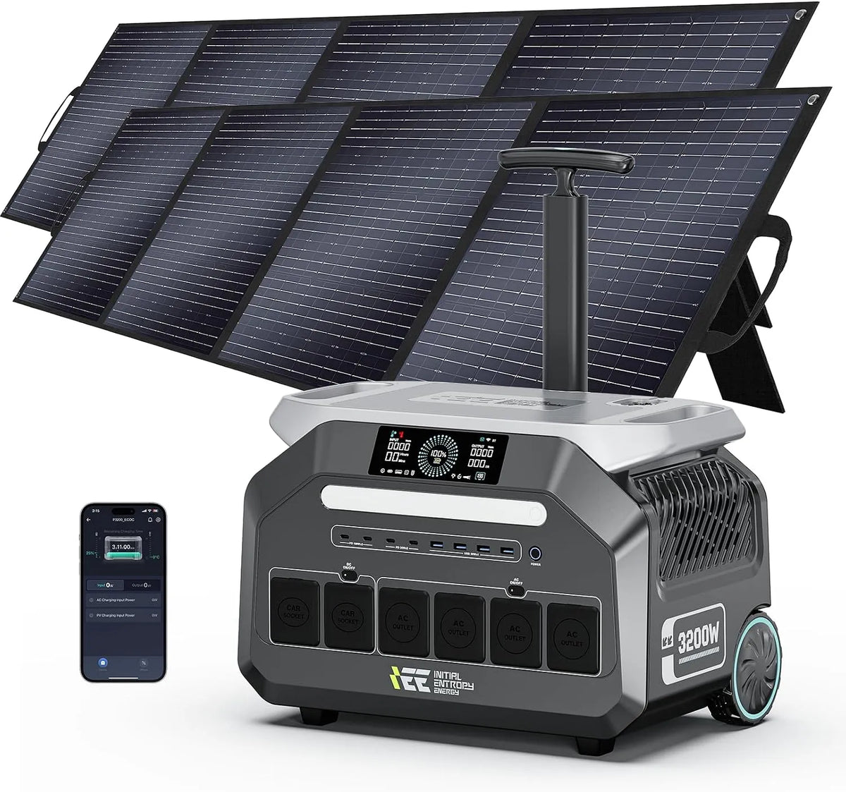 P3200 Tragbare Powerstation und Solargenerator, solarbetrieben, 2048Wh, 3200W, Schnellladefunktion, für Camping und Wohnmobil