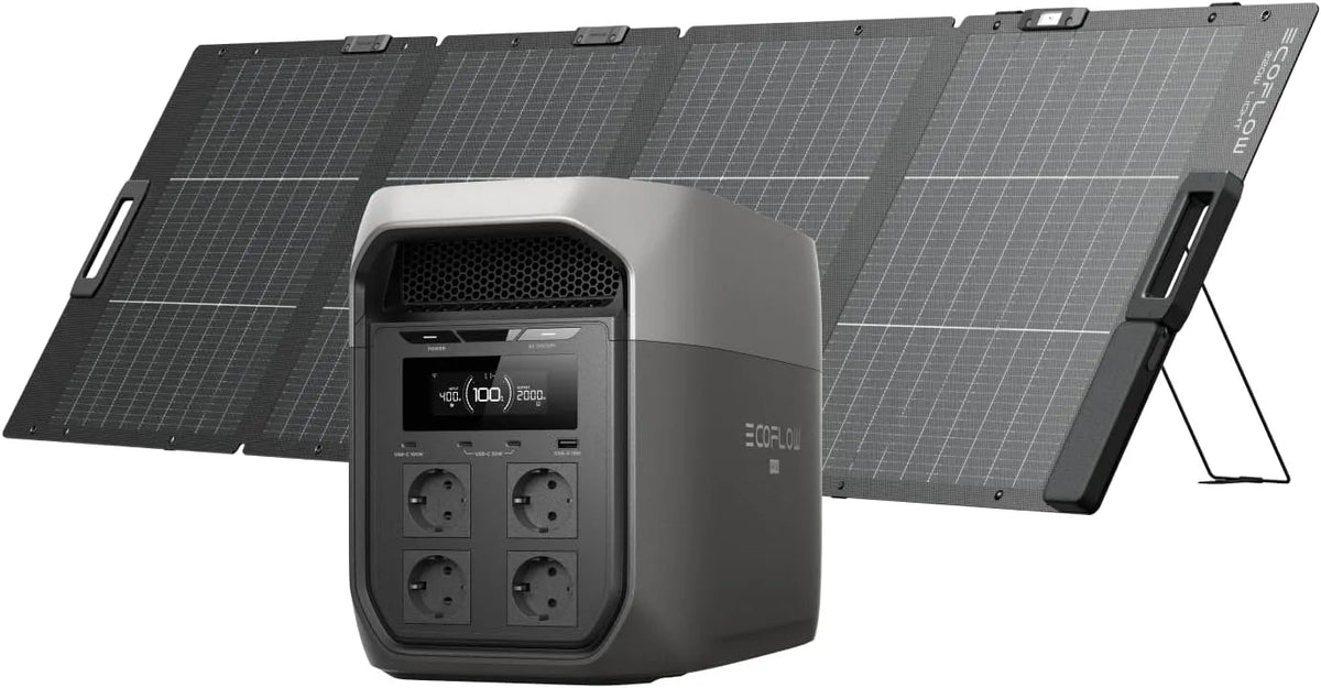 EcoFlow DELTA 3 Max tragbare Tragbare Powerstation und Solargenerator, 2048 Wh, 220W, 400 W, 500 W, solarbetrieben, bifazial