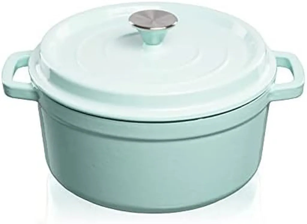 Emaillierter Gusseisen-Schmortopf 4.7L, Hellblau – Robust und Vielseitig mit Deckel und Griffen