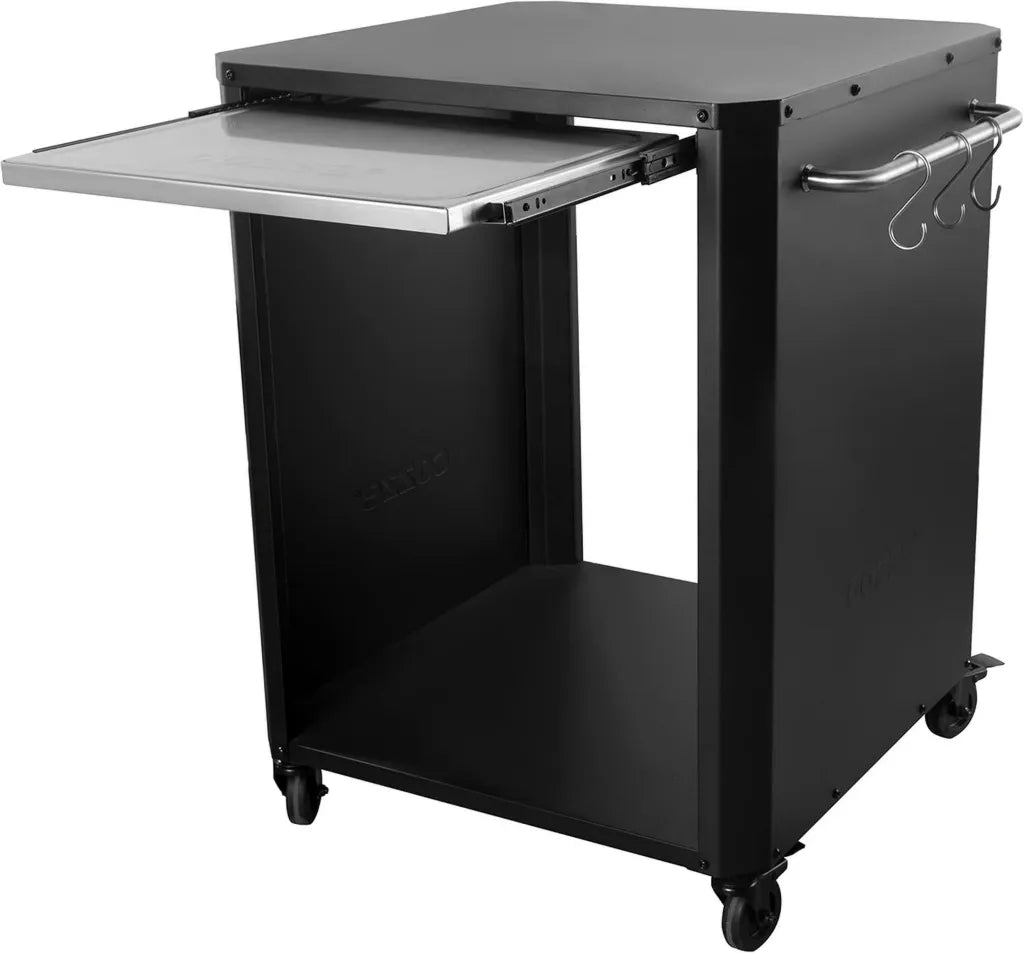 Cozze Edelstahl Küchentisch Outdoor mit Ausziehbrett - Vielseitig, Robust und Elegant, Perfekt für Pizzaöfen, Außenküchen, 77 x 66,5 x 82,5 cm, Schwarz