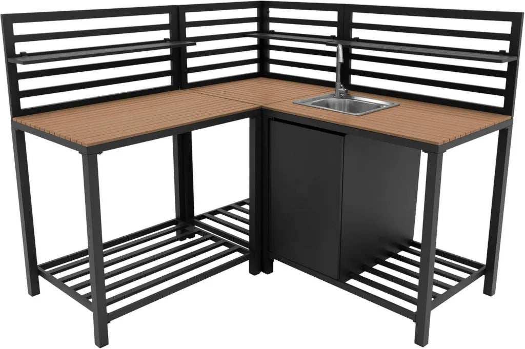 Modulares 3-teiliges Outdoor-Küchenset mit Eckspüle und Ablage