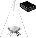 BOXIO Feuerstelle Set: Robuste Edelstahl Feuerschale mit Grillrost und Dreibein, Ideal für Camping und Garten