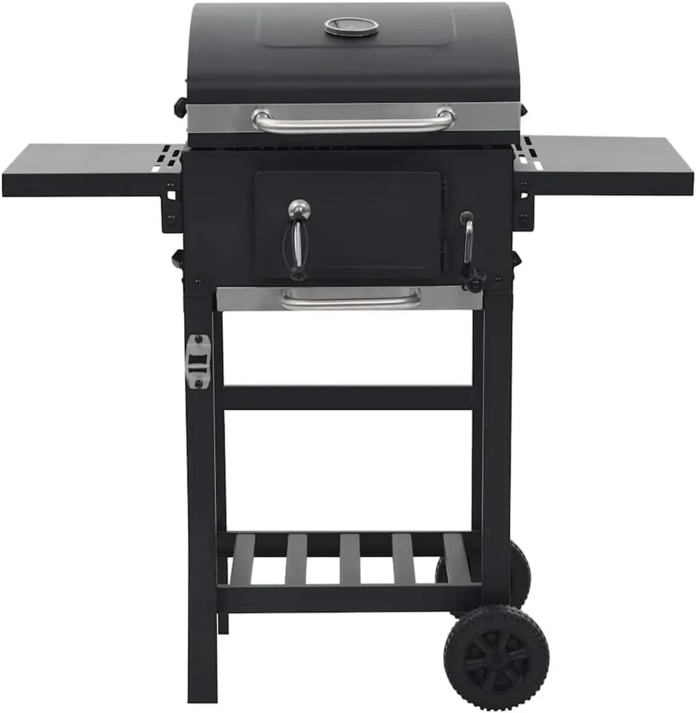 Mobiler Holzkohlegrill mit Thermometer und klappbaren Beistelltischen