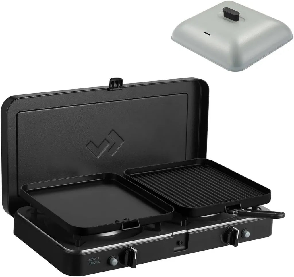 CADAC 2-Takt Tischgrill mit Turbo Deluxe, 2 Brennern und Grillhaube - Gaskochset für Camping mit Piezozündung und Sicherheit - 50mBar