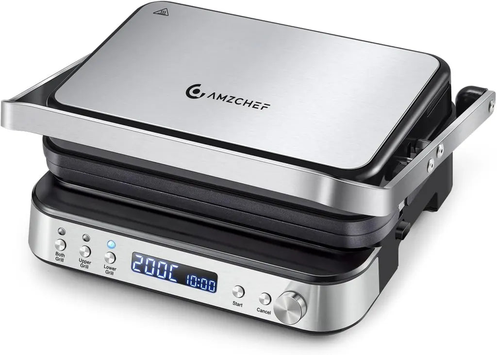 AMZCHEF 4-in-1 Kontaktgrill mit abnehmbaren Platten und LED-Anzeige, 2000W