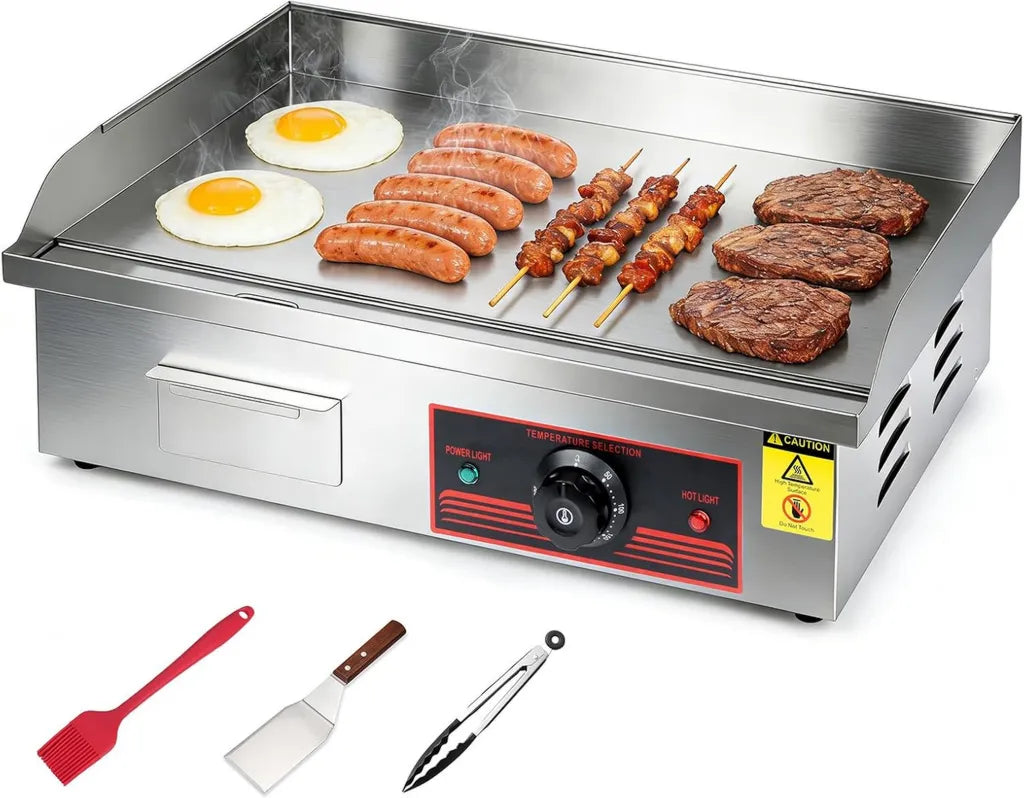 Elektrische Grillplatte 3000W, Edelstahl Flächengrill 55x41cm, Temperaturbereich 50-300°C, Professionelle Gusseisenplatte mit Spachtel und Bürsten für Gastronomie