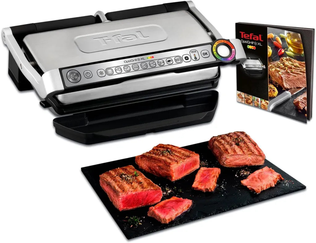 Tefal OptiGrill+ XL Elektrischer Kontaktgrill, 9 Programme, Manuelle Steuerung, 2000 W, Garstufenanzeige, Dickenerkennung, Abnehmbare XL-Platten, Edelstahl