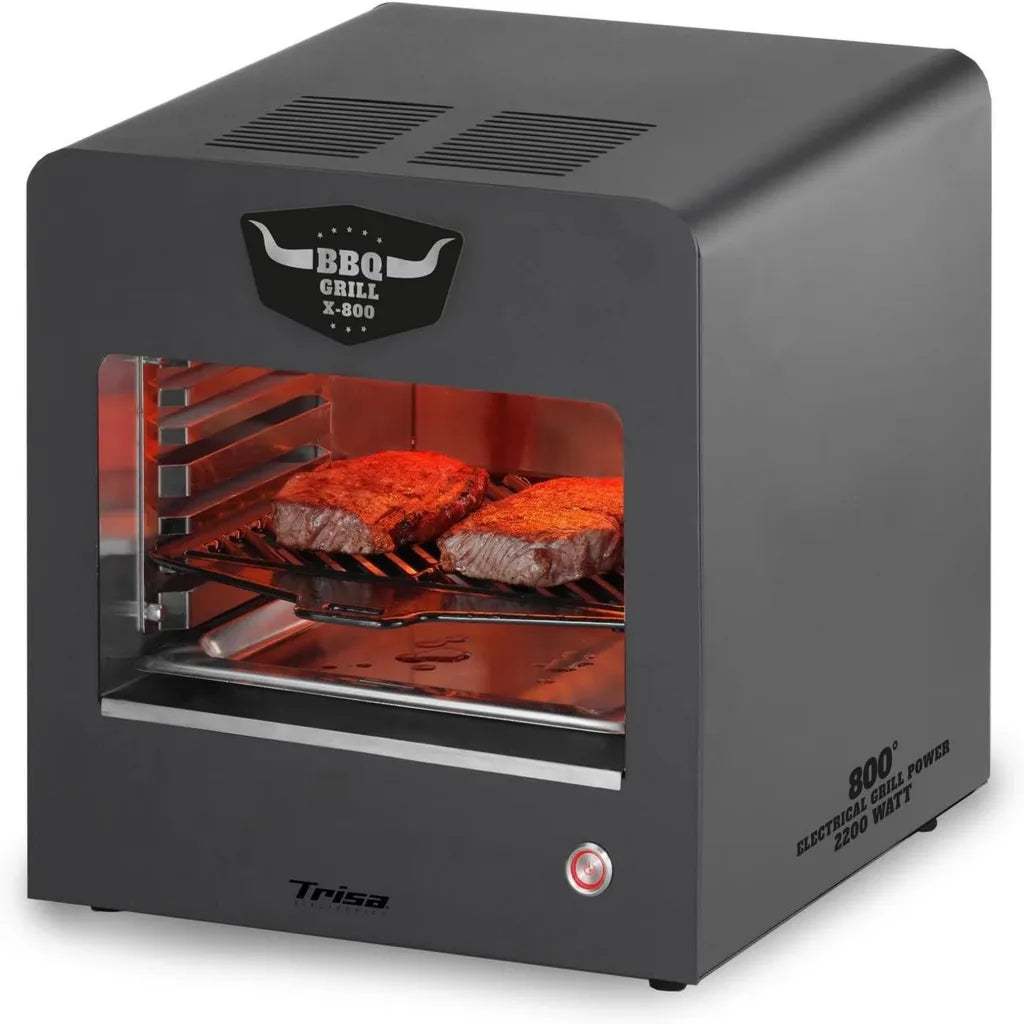 Trisa BBQ Elektrogrill X-800, 2200W, 800 Grad, Rauchfrei, Mit Pizzastein & Zubehör, Für Innen & Außen
