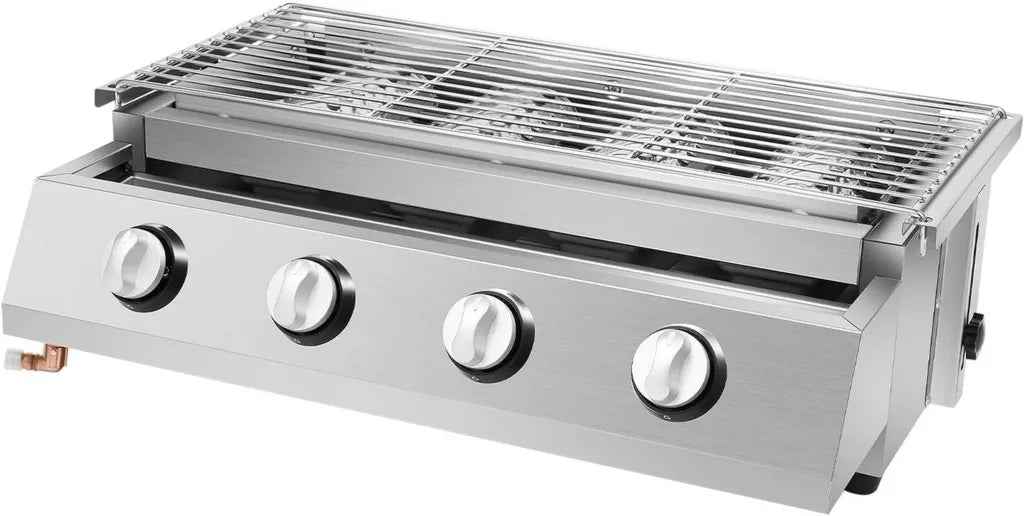 Camping Gasgrill aus Edelstahl mit 4 Brennern und elektronischer Zündung
