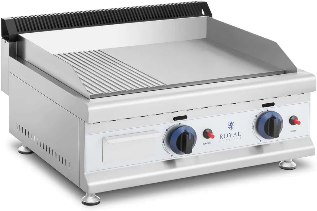 Royal Catering Doppel-Gasgrill - Glatt und Geriffelt - 60x40cm - Erdgasbetrieb
