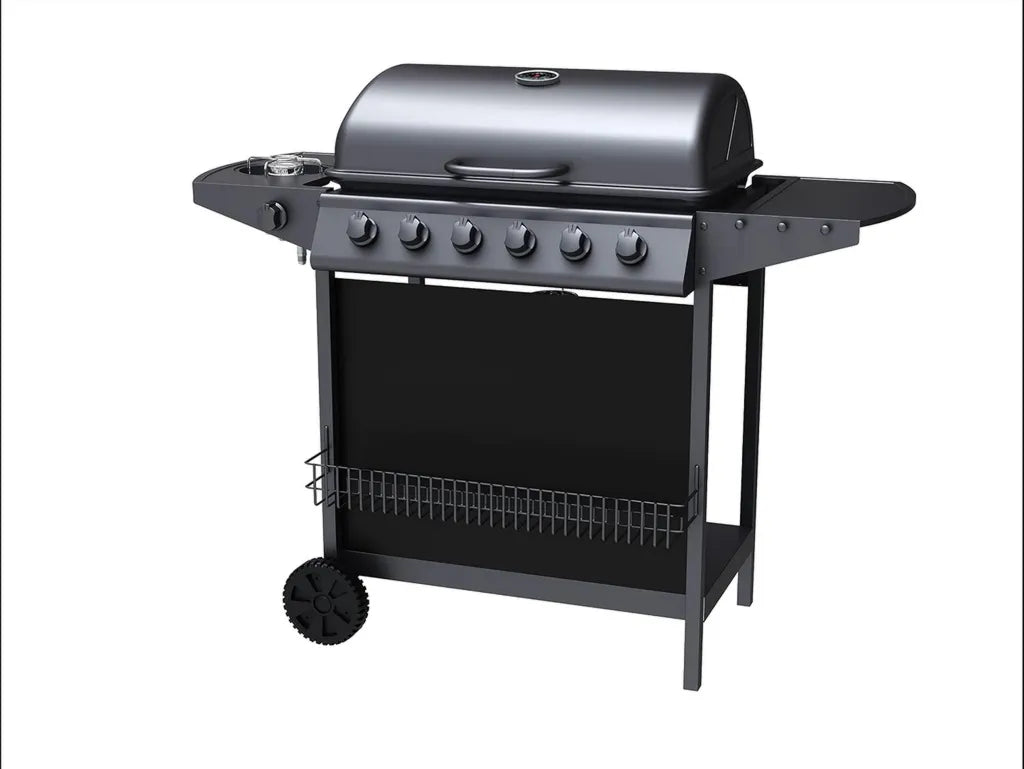 Tepro Gasgrill Hampton - 6 Hauptbrenner, 1 Seitenkocher, Drehregler-Zündung, Mobil mit Rädern